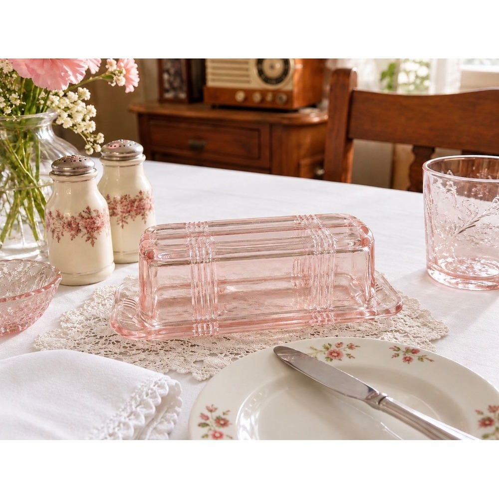 VTG. Hazel-Atlas Glass Co. Pink, Criss Cross, Depression Glass, Butter Dish.